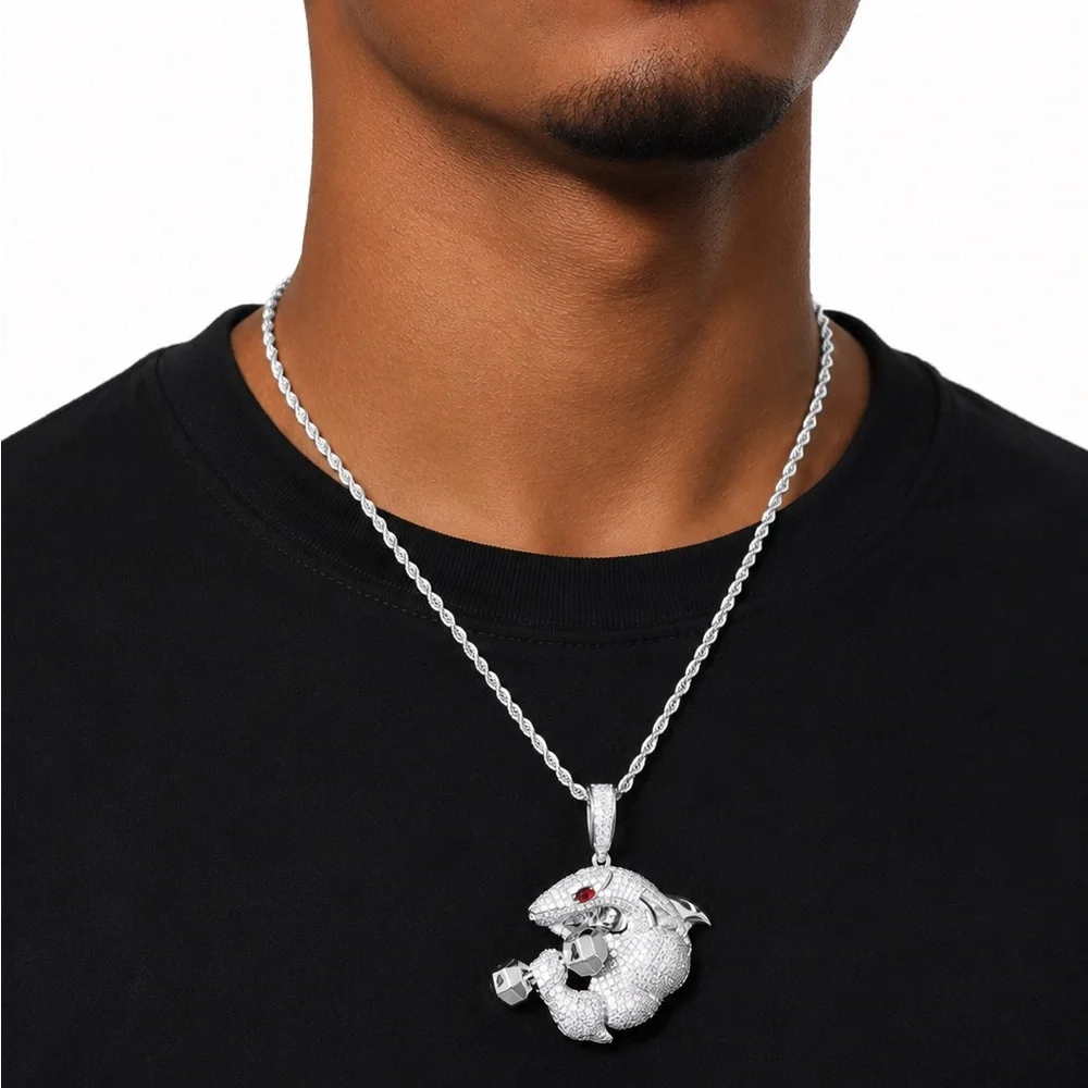 Iced Out Bodybuilder Shark Pendant - 925 Sterling Silver 3.90CT MOISSANITE